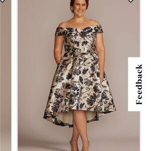 Oleg Cassini Strapless Dress with Black Floral Design